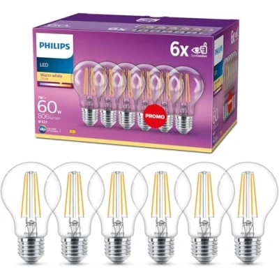 Abbildung von Philips LED Classic E27 Filament Lampen 6 er Pack (60 W), mit warmweißem Licht, energiesparende Beleuchtung langer Nutzlebensdauer