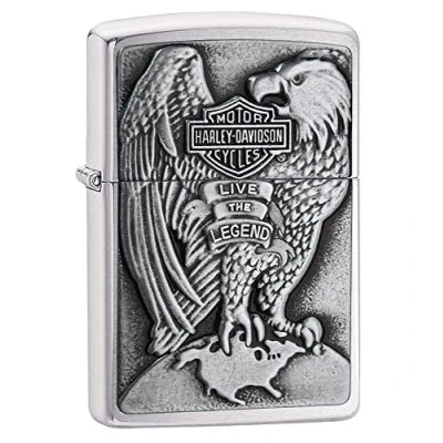 Abbildung von Zippo 2000083 Harley Davidson Made in USA Eagle &amp; Globe Chrome brushed, Gebürstetes Chrom