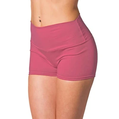 Abbildung von Alkato Damen Sport Shorts mit Hohem Bund Hotpants Radlerhose, Farbe: Dunkelrosa, Größe: 38