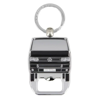 Abbildung von BRISA VW Collection Volkswagen Schlüssel Anhänger Ring Schlüsselbund Accessoire Keyholder mit Bier Flaschen Öffner im T5 Bulli Bus Design (Bus Front/Schwarz)