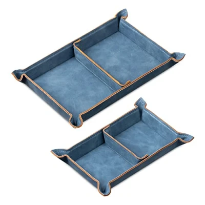 Abbildung von Navaris Lederschale Tablett aus Kunstleder 2x Schale Ablage Leder Ablageschale für Schmuck Schlüssel Münzen Handy Uhrenablage Schlüsselablage Organizer blau