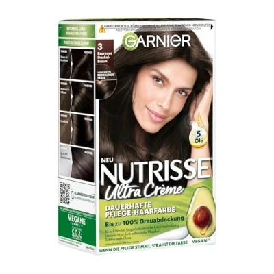 Abbildung von Garnier Nutrisse Dauerhafte Pflege Haarfarbe mit nährenden Fruchtölen, Coloration 8 Wochen Halt, Ultra Crème Tönung, 30 Espresso Dunkelbraun