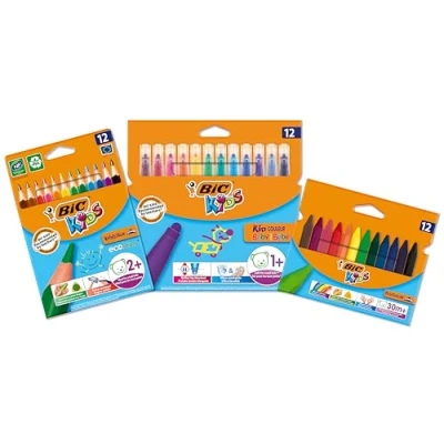 Abbildung von BIC Kids Stifte Set à 36: Buntstifte Evolution ECOlutions, Filzstifte Kid Couleur Baby und Wachsmalkreide Plastidecor Triangle