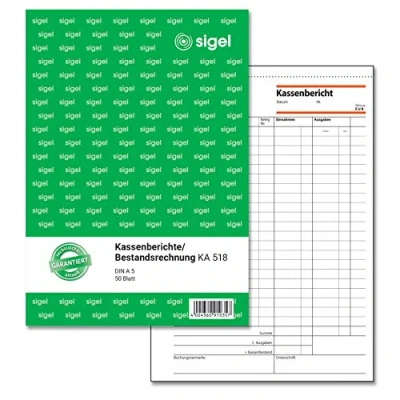 Abbildung von SIGEL KA518 Kassenbericht / Bestandsrechnung A5, 50 Blatt, aus nachhaltigem Papier