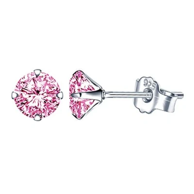 Abbildung von Yumilok Damen Ohrstecker 925 Sterling Silber Zirkonia Solitär Rose 6mm Gestüt Piercing Ohrringe Ohrschmuck für Frauen Mädchen