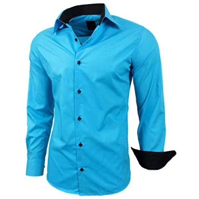 Abbildung von Baxboy Herren Hemd Slim Fit Bügelleicht für Anzug, Business, Hochzeit, Freizeit Langarm Hemden Männer Langarmhemd R 44, Farbe:Türkis, Größe:5XL