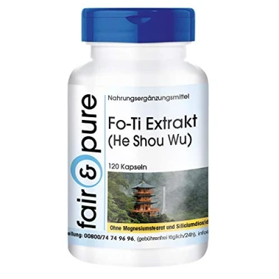 Abbildung von Fair &amp; Pure® Fo Ti Extrakt (He Shou Wu) mit Bioperin 120 Kapseln vegan