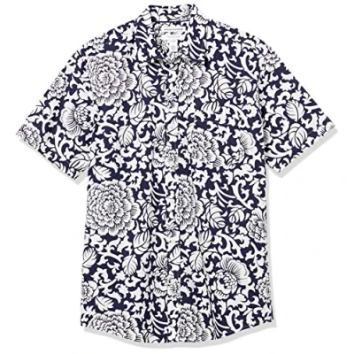 Abbildung von Amazon Essentials Herren Kurzärmeliges Hemd aus Popeline, Normale Passform, Schwarz Weiß Floral, XL