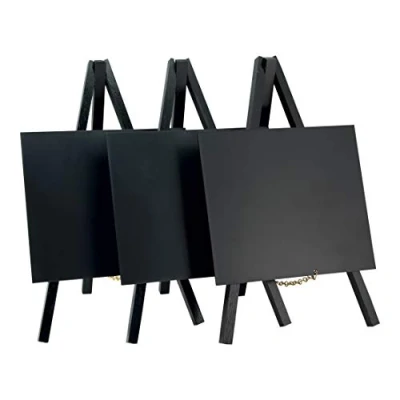Abbildung von Securit Tisch Kreidetafeln mit Staffelei aus lackiertem Holz, schwarz, im 3er Set, je ca. 15 x 26 1,5 cm groß