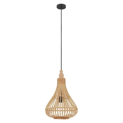 Abbildung von EGLO Pendelleuchte Amsfield, 1 flammige Hängelampe Vintage, Natur, Boho, Hygge, Hängeleuchte aus Stahl, Holz in Naturfarben, Esstischlampe, Wohnzimmerlampe hängend mit E27 Fassung, Ø 35 cm