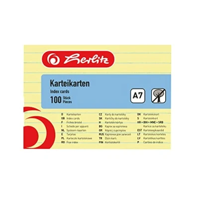 Abbildung von herlitz Karteikarte A7, liniert, gelb, 100 Stück