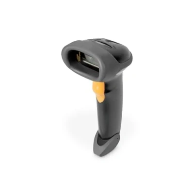 Abbildung von DIGITUS DA 81001 1D Barcodescanner Bidirektional Handscanner 200 Scans/s 30 cm Scanweite 2 m Kabel USB RJ45 IP54 Ergonomischer Griff Strichcodes: EAN, UPC, Code 39 Schwarz/Grau