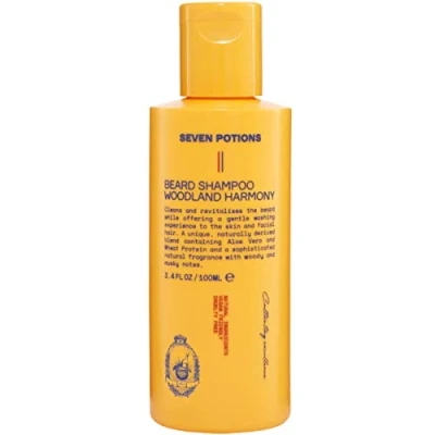 Abbildung von Seven Potions Bart Shampoo für Männer Sanfte, reinigende Bartreinigung einen sauberen ohne Juckreiz natürlich, vegan, Tierversuche Woodland Harmony (100 ml)