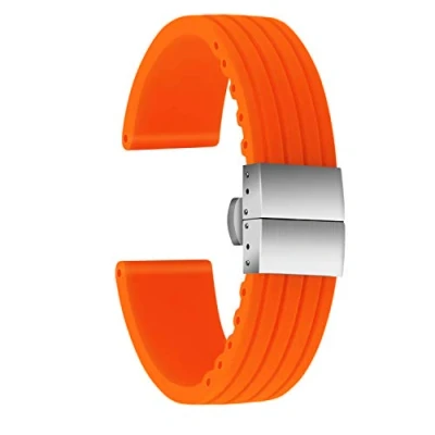 Abbildung von ULLCHRO Unisex Kautschuk Armband mit Edelstahl Silber Faltschließe 18mm Orange
