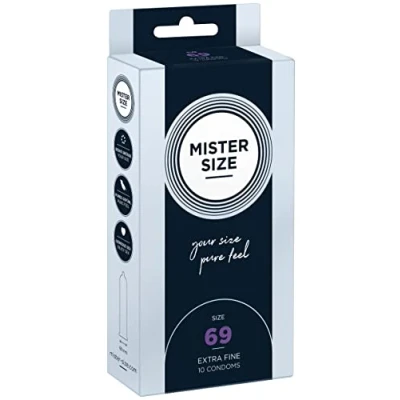 Abbildung von MISTER SIZE Kondome gefühlsecht hauchzart 69mm im 10er Pack/extra dünn &amp; extra feint/Kondom aus 100% Naturkautschuk Latex in deiner Größe XXL/natural feeling Condome Packung