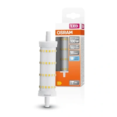 Abbildung von OSRAM LED Line Lampe mit R7s Retrofit Sockel, 13 W / 1521 lm, klar, kaltweißes Licht 4000 K, nicht dimmbar. IP20, bleifreies Glas, 28 mm Durchmesser, EEK E.