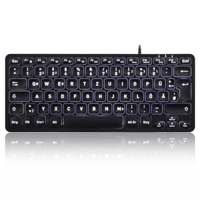 Abbildung von Perixx PERIBOARD 332 Kabelgebundene Mini USB Tastatur mit Hintergrundbeleuchtung, schlankes Design großen Schrifttasten, Flache Tasten weißen LED, Deutsches QWERTZ Layout