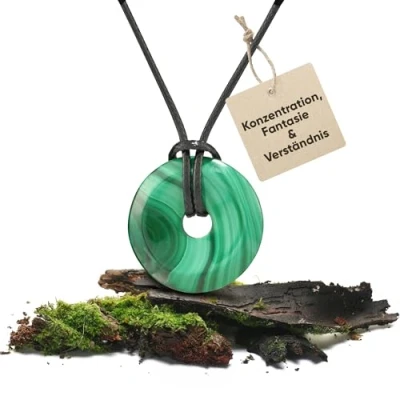 Abbildung von PURAJA Malachit Anhänger aus echtem Edelstein Heilstein Kette mit Donut inkl. hochwertigem Kordband