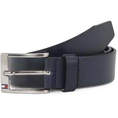 Abbildung von Tommy Hilfiger Herren Gürtel New Aly Belt Ledergürtel, Blau (Midnight), 80