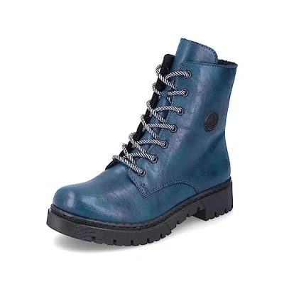 Abbildung von Rieker Damen Schnürstiefeletten Y2440, Frauen Stiefeletten,Kurzstiefel,uebergangsschuhe,uebergangsstiefel,schnürboots,Boots,blau (12),39 EU / 6 UK