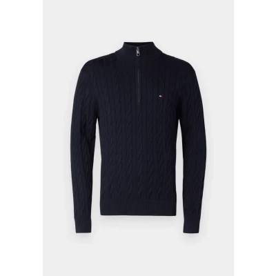 Abbildung von Tommy Hilfiger Classic Cable ZIP MOCK Strickpullover, Herren, Größe: Small, Marine