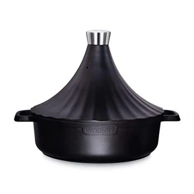 Abbildung von INTIGNIS Tagine Topf Marokkanisch Backofenfestes Tajine Induktionsgefäß Aluminium Antihaft Tajin 28cm 4.43 Quart (Schwarz)