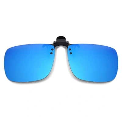 Abbildung von JM Polarized Clip auf Sonnenbrille Rahmenlose Flip Up Linse für verschreibungspflichtige Gläser Spiegel Blau 60 * 47