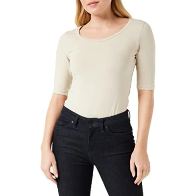 Abbildung von Tommy Hilfiger Damen T Shirt Kurzarm Slim Fit, Beige (Light Sandalwood), M