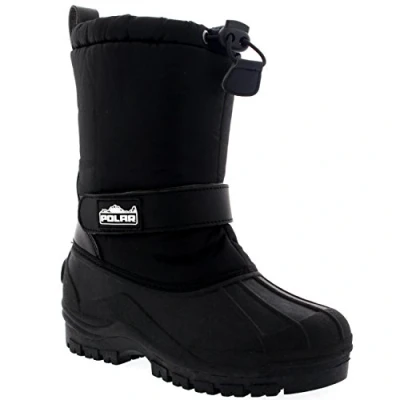 Abbildung von Unisex Kinder Pull On Drawstring Schliessen Nylon Winter Schnee Regen Pelz Stiefel Schwarz BLK39 AYC0154