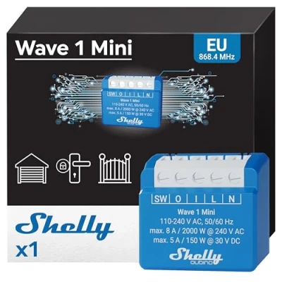 Abbildung von Shelly Qubino Wave 1 Mini Z Smart Schalter Relais, Kanal 8 A mit Trockenkontakt Hausautomation Gateway Geringer Stromverbrauch Repeater Erweitertes Netz
