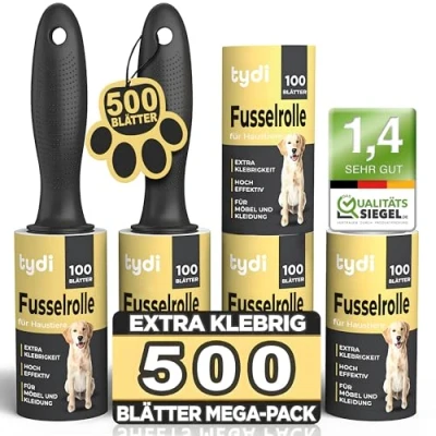 Abbildung von Tydi Fusselrolle Tierhaare Extrastark Klebende Kleidung 600 Blätter Flusenroller Kleiderroller Fusselroller Wiederverwendbare Nachfüllpack