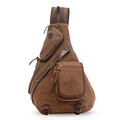 Abbildung von FANDARE Retro Brusttasche, Herren, Rucksack, Damen, Sling Bag, Segeltuch, Schultertasche, Umhängetasche, für Business, Universität, Schule, Radfahren, Camping, Reise, Braun, L, Freizeitrucksack