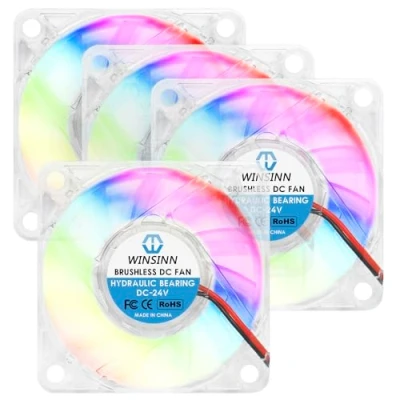 Abbildung von WINSINN 60mm RGB Lüfter 24V, LED buntes Micro 24 Volt 6010 Hydrauliklager, bürstenloses Abkühlen 60x10mm 2PIN (4er Pack)