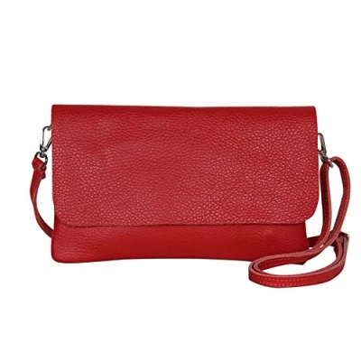 Abbildung von AmbraModa GLX11 Crossbodytas, Clutch, telefoontas van echt leer met afneembaar en verstelbare schouderriem, passend voor mobiele telefoons tablets tot 7 inch (Rot)