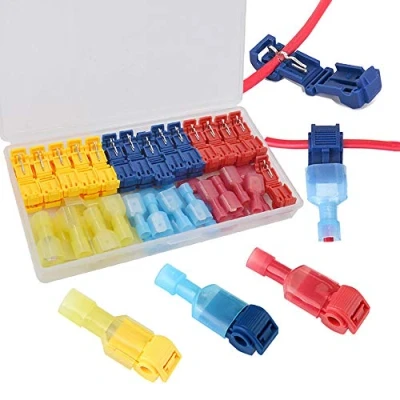 Abbildung von QitinDasen 60Pcs (30 Pairs) Premium T Abzweigverbinder Schnellverbinder Set, + Vollisolierter Flachstecker, Tap Elektrische Steckverbinder (Rot 20Pcs, Blau Gelb 20Pcs)