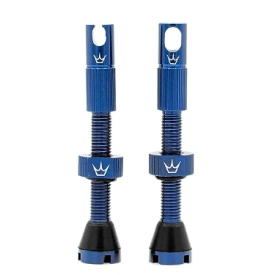 Abbildung von Peaty&#039;s X Chris King MK2 Tubeless Ventil Presta Integrierter Speichenschlüssel &amp; Ventilkernentfernungskappen, Mountainbike, Rennrad Fahrrad Reifen, Kompatibel einfügen, 7075 Aluminium 42mm Marine