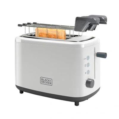 Abbildung von Black+Decker Toaster BXTOA820E 820W 2 breite Toastschlitze 7 Röstgradstufen Abnehmbarer Brötchenaufsatz Weiß