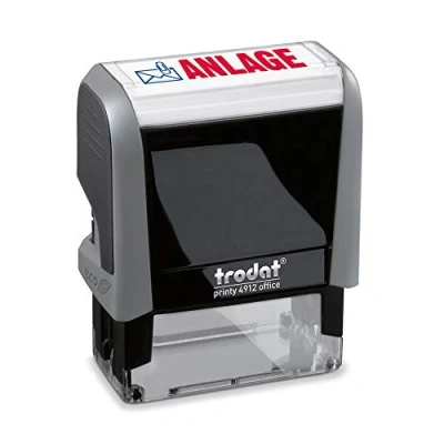 Abbildung von Trodat Office Printy 4912 Selbstfärbender Textstempel, Text Anlage, Abdruckfarbe blau rot, 47 x 18 mm