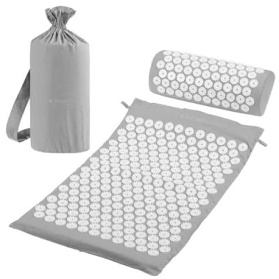Abbildung von Navaris 2in1 Akupressur Massage Set Akupressurmatte und Kissen mit Tasche Matte Kopfkissen Nadelmatte Grau