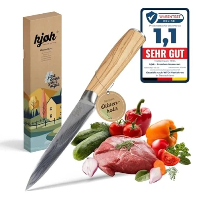 Abbildung von kjøk Premium Allzweckmesser mit Olivenholzgriff Härte 58±2 HRC hochwertiges kleines Küchenmesser scharfer Klinge scharfes Gemüsemesser Schälmesser Universalmesser für Fleisch und Gemüse