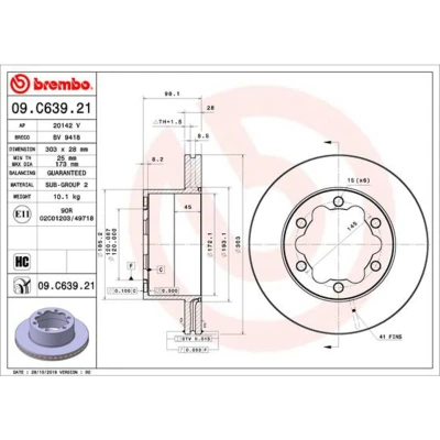 Abbildung von BREMBO 09.C639.21 Bremsscheibe 303 28 6 innenbelüftet beschichtet hochgekohlt MAN: TGE Minibus, Box, Platform/Chassis, VOLKSWAGEN: Crafter Van