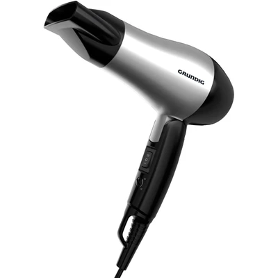 Abbildung von Grundig HD 2200 Sport &amp; Reisehaartrockner, Föhn, Reiseföhn, 1200 Watt, 2 Temperaturstufen, Luftstromstufen, 1,8 m Kabel, einklappbarer Handgriff, extrem leicht, weltweit nutzbar, Silber/Schwarz