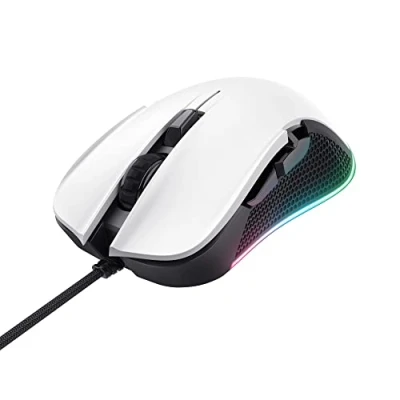Abbildung von Trust Gaming GXT 922W Ybar Maus mit RGB LED Beleuchtung, 200 7200 DPI, USB Kabel 2,1 m, Erweiterte Software, PC 6 Programmierbare Tasten für Computer und Laptop Weiß