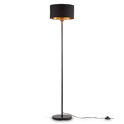 Abbildung von B.K.Licht Stehlampe Vintage mit Fußtaster, Lampenschirm aus Stoff, E27 Fassung, max. 40 Watt, Leselampe, Deko Wohnzimmer, Lampe, Deckenfluter, Standleuchte, Industrial, 30x141,5 cm, Schwarz Gold