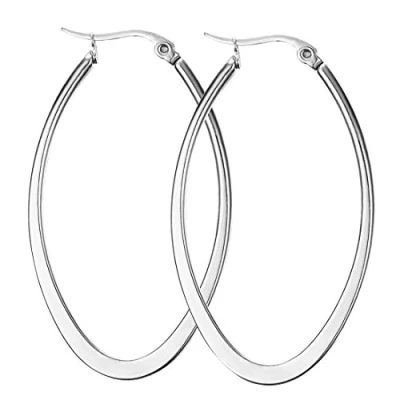 Abbildung von Caimeytie Oval Ohrringe Damen Creolen Edelstahl Silber valentins geschenke