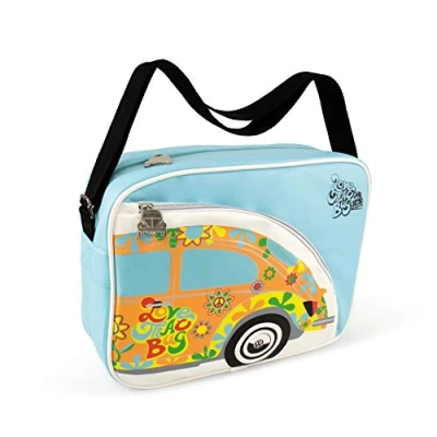 Abbildung von BRISA VW Collection Volkswagen Schulter Umhänge Reise Tasche Freizeit Bag mit Käfer Motiv (Käfer/Hellblau/Unisex/34 cm)