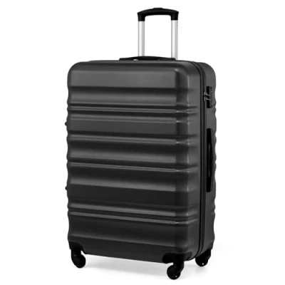 Abbildung von COOLIFE Hartschalen Koffer Trolley Rollkoffer Reisekoffer mit TSA Schloss und 4 Rollen (Schwarz, Großer Koffer)