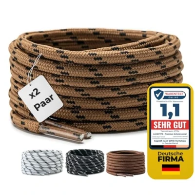 Abbildung von LaceHype 2 Paar Premium Runde Schnürsenkel [ Ø4,5 mm ] Polyester für Arbeitsschuhe, Stiefel, Outdoorschuhe und Sportschuhe reißfeste Schuhbänder (Braun/Schwarz, 150cm)