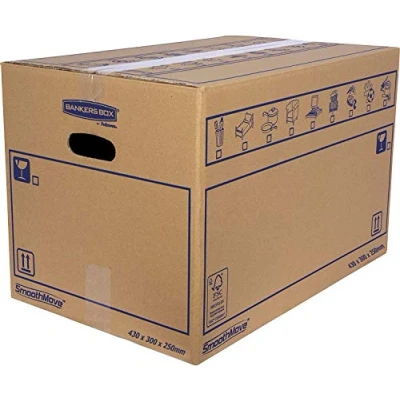 Abbildung von Bankers Box 6208301 Pack 10 Kartonboxen mit Griffen für Umzug, Lagerung und Transport, robust, verstärkter Einzelkanal, 32 Liter, Braun, 43 x 30 25 cm