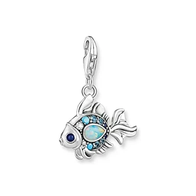 Abbildung von Thomas Sabo Charm Anhänger Fisch mit Zirkonia aus Sterling Silber in der Farbe Blau, Maße: 18,8mm, 25mm, 1884 945 7